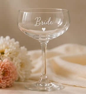 Calice da cocktail personalizzato da 22 cl con scritta Bride e piccolo cuore