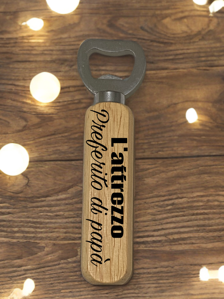 Apribottiglie personalizzato con manico in legno