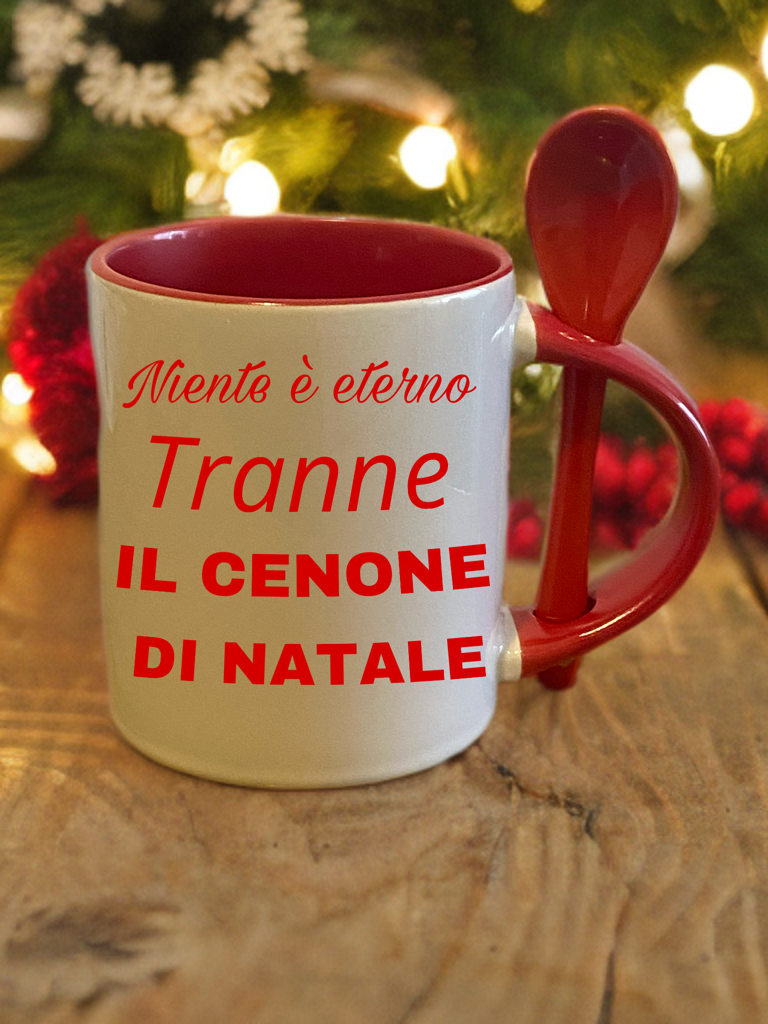 Tazza "MUG" personalizzata in ceramica Manico e interno rosso con cucchiaino abbinato