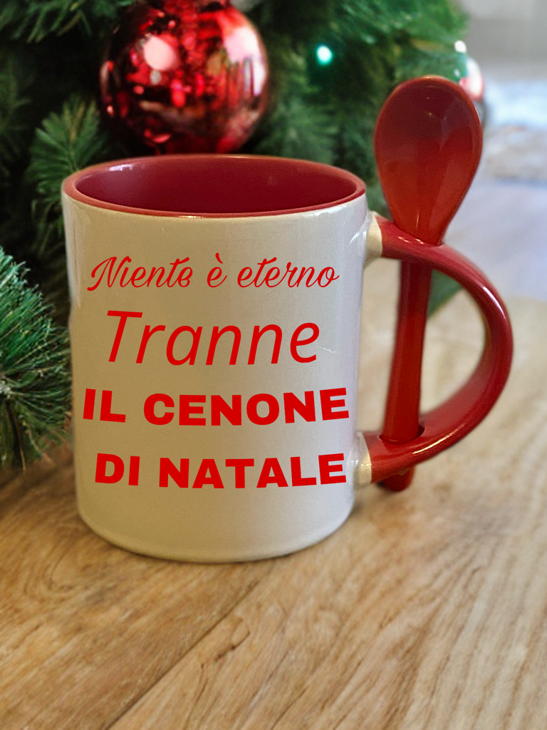 Tazza "MUG" personalizzata in ceramica Manico e interno rosso con cucchiaino abbinato