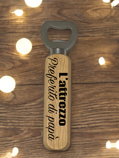 Apribottiglie personalizzato con manico in legno