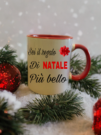 Tazza "Mug" personalizzata in cerami con manico e interno rosso